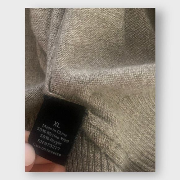 Men's Tan Pullover Merino Wool Blend Sweater - Picture 2 of 5